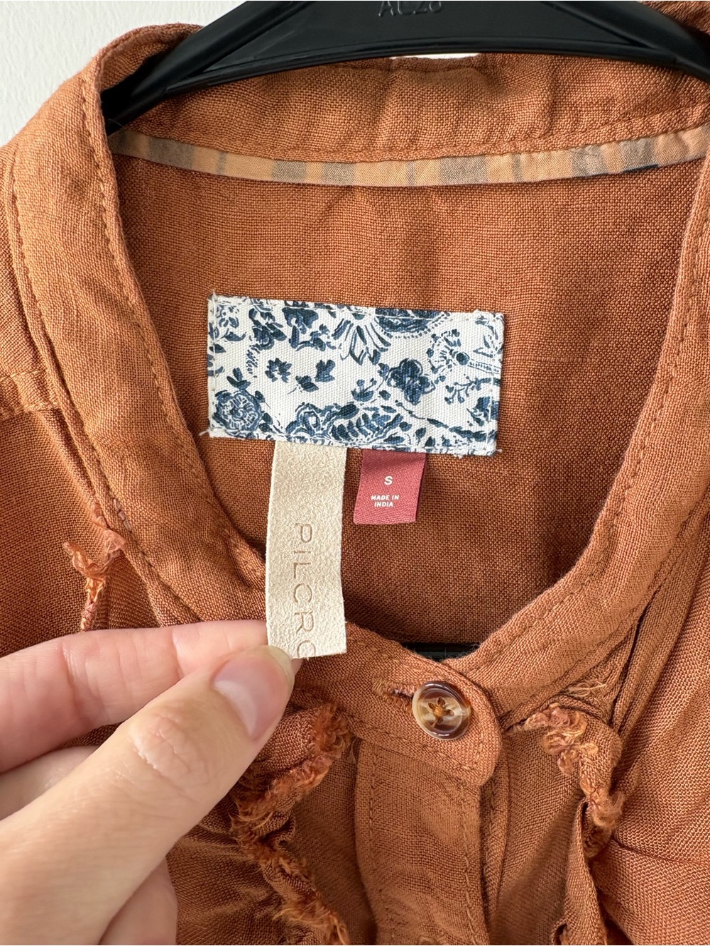 Pilcro Anthropologie Ruffle Fringe Blouse Burnt Orange Linen Size Small - Picture 3 of 8